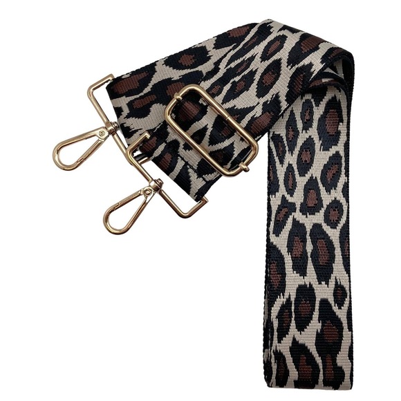Cream Brown Jaguar Print Adjustable Crossbody Bag Purse Guitar Strap - Picture 1 of 4
